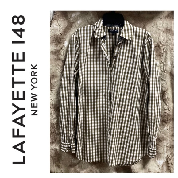 Lafayette 148 New York Button Down Long Sleeved Blouse Size Medium Top - Picture 2 of 7